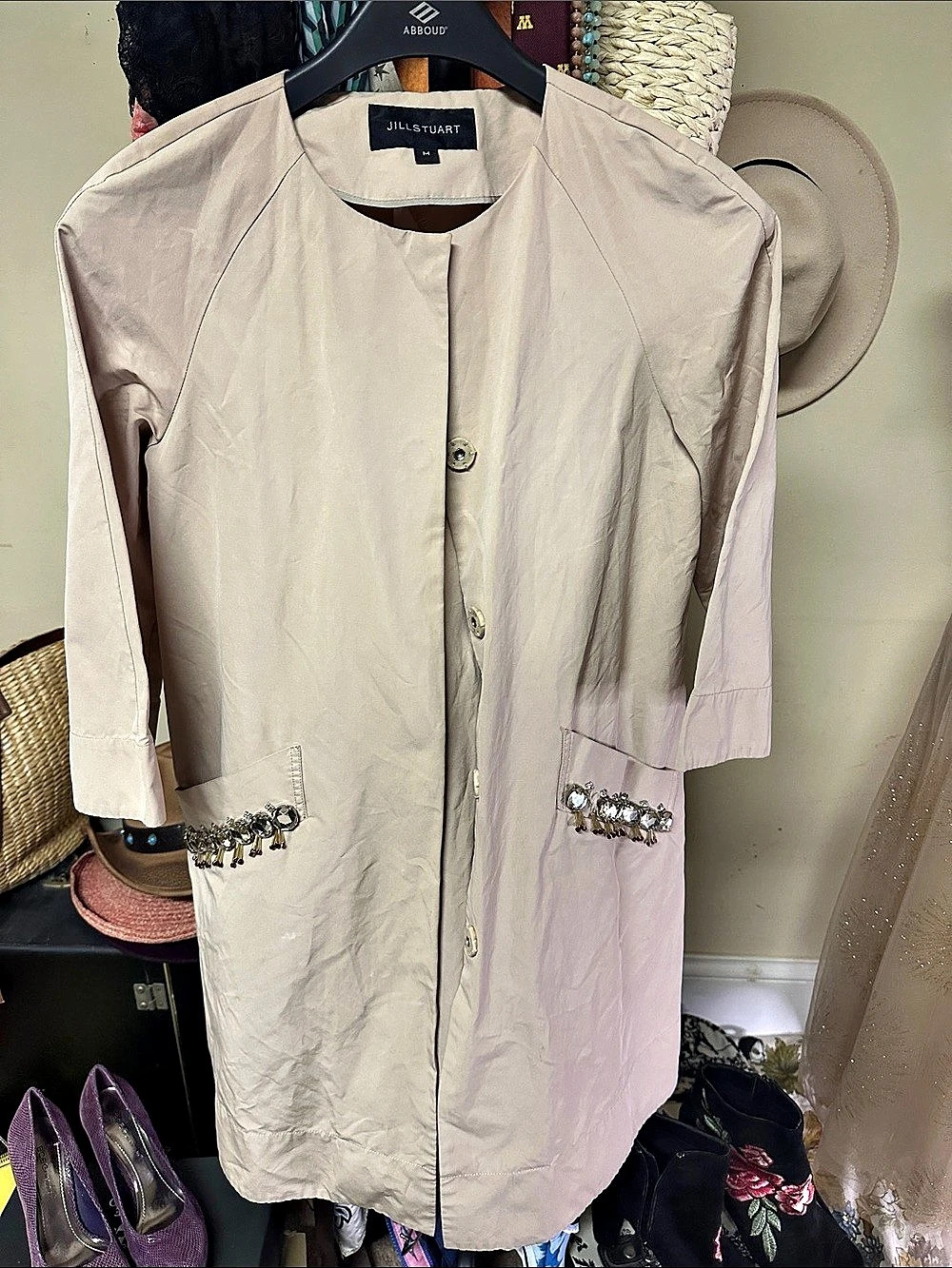 Jill Stuart Embellished Pocket Coat in Pink Medium Like New